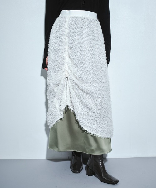 UNITED TOKYO（ユナイテッドトウキョウ）の「【3way】ファブリックレイヤードマキシスカート｜オケージョン/秋服/冬服（スカート・レディース・ブラック/ホワイト・FREE）」の2枚目の写真