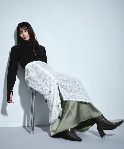 UNITED TOKYO(ユナイテッドトウキョウ)の「【3way】ファブリックレイヤードマキシスカート|オケージョン/春服(スカート・レディース・ブラック/ホワイト・FREE)」の12枚目の写真