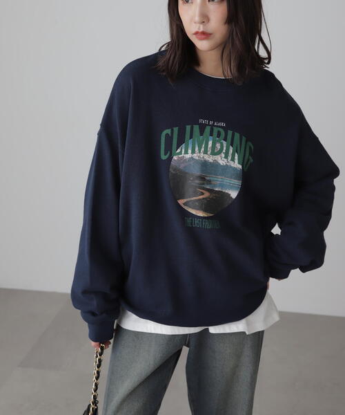 FREE'S MART(フリーズマート)の「◆マウンテンプリントビッグスウェット(スウェット・レディース・ネイビー/ホワイト/グレー・FREE)」の3枚目の写真