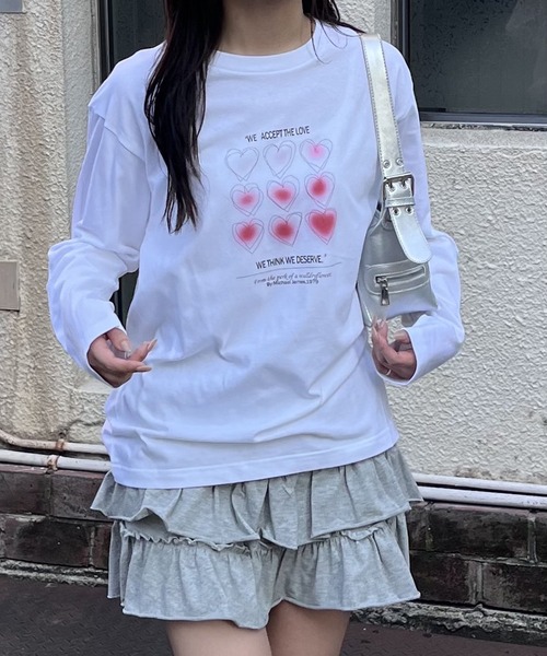 セール】韓国っぽハートデザインロンT／長袖Tシャツ（Tシャツ