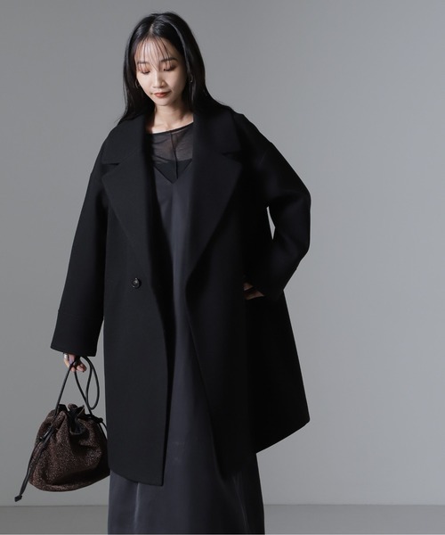 NANO universe（ナノユニバース）の「メルトンジャージーワイドチェスターコート（チェスターコート・レディース・グリーン/グレー系その他4/ブラック・FREE）」の6枚目の写真