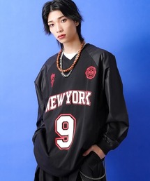 a.p.o.v. コットン&メッシュ切替ロゴナンバリングサッカーシャツ