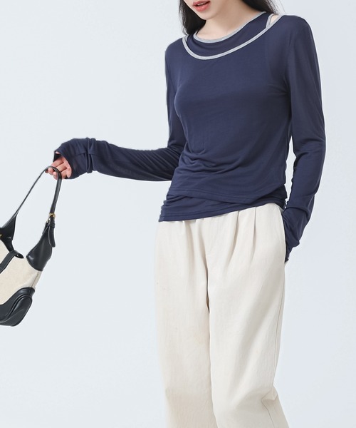 SUWDEE(スーディー)の「piping sheer tops(その他トップス・レディース・ネイビー/ホワイト/ブラック・M)」の21枚目の写真
