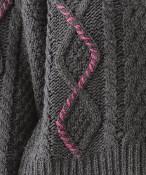 studio CLIP（スタディオクリップ）の「《natural by clip》3ゲージ配色ケーブルプルオーバー（ニット/セーター・レディース・アイボリー/チャコール・FREE）」の20枚目の写真
