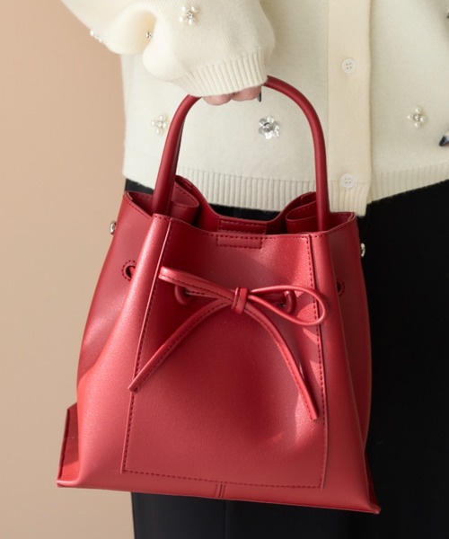 FRAY I.D（フレイアイディー）の「リボンバッグ（ハンドバッグ・レディース・ホワイト/レッド/グレー・FREE）」の3枚目の写真