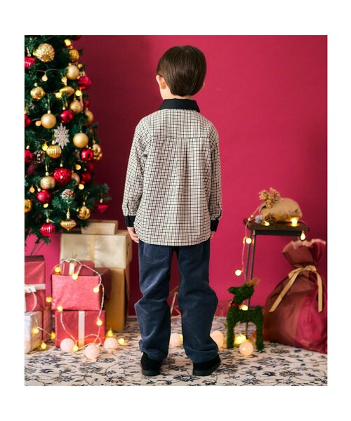 apres les cours（アプレレクール）の「【リンク】切り替えチェックシャツ（シャツ/ブラウス・キッズ・グレー/ベージュ・120/130/80/90/100/110）」の4枚目の写真