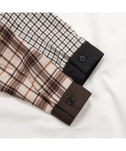 apres les cours（アプレレクール）の「【リンク】切り替えチェックシャツ（シャツ/ブラウス・キッズ・グレー/ベージュ・120/130/80/90/100/110）」の7枚目の写真