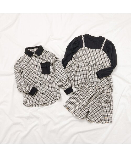 apres les cours（アプレレクール）の「【リンク】切り替えチェックシャツ（シャツ/ブラウス・キッズ・グレー/ベージュ・120/130/80/90/100/110）」の8枚目の写真