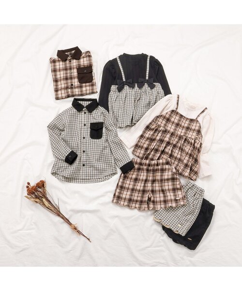 apres les cours（アプレレクール）の「【リンク】切り替えチェックシャツ（シャツ/ブラウス・キッズ・グレー/ベージュ・120/130/80/90/100/110）」の9枚目の写真