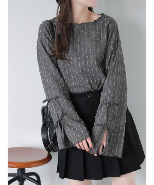 ehka sopo（エヘカソポ）の「袖リボンカットソー（Tシャツ/カットソー・レディース・キナリ/ブラック/グレー・F）」の3枚目の写真