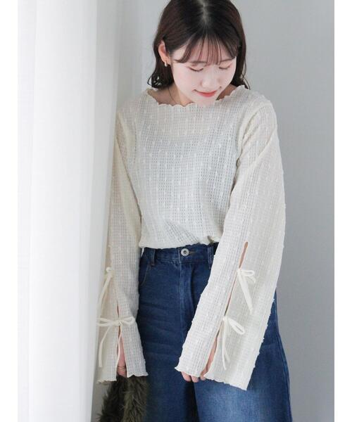 ehka sopo（エヘカソポ）の「袖リボンカットソー（Tシャツ/カットソー・レディース・キナリ/ブラック/グレー・F）」の2枚目の写真