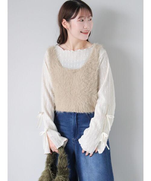 ehka sopo（エヘカソポ）の「袖リボンカットソー（Tシャツ/カットソー・レディース・キナリ/ブラック/グレー・F）」の8枚目の写真