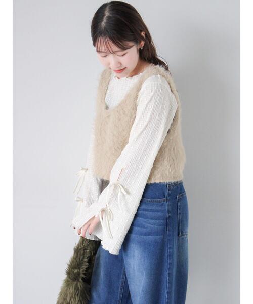 ehka sopo（エヘカソポ）の「袖リボンカットソー（Tシャツ/カットソー・レディース・キナリ/ブラック/グレー・F）」の9枚目の写真