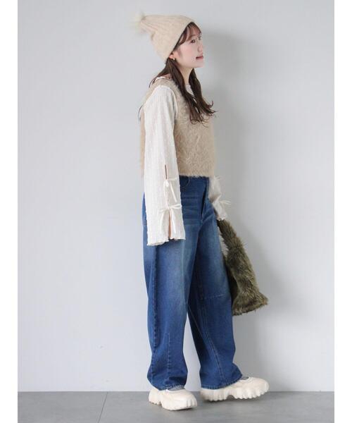 ehka sopo（エヘカソポ）の「袖リボンカットソー（Tシャツ/カットソー・レディース・キナリ/ブラック/グレー・F）」の13枚目の写真