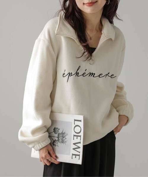 La-gemme(ラジェム)の「ハーフジッププルオーバー(Tシャツ/カットソー・レディース・ブラック/アイボリー/チャコール/ベージュ・フリー)」の2枚目の写真
