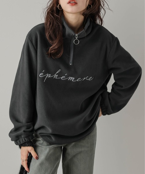 La-gemme(ラジェム)の「ハーフジッププルオーバー(Tシャツ/カットソー・レディース・ブラック/アイボリー/チャコール/ベージュ・フリー)」の6枚目の写真