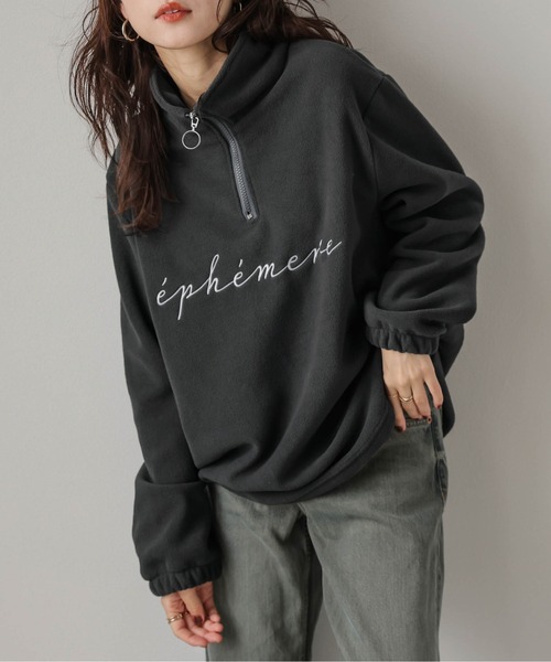 La-gemme(ラジェム)の「ハーフジッププルオーバー(Tシャツ/カットソー・レディース・ブラック/アイボリー/チャコール/ベージュ・フリー)」の7枚目の写真