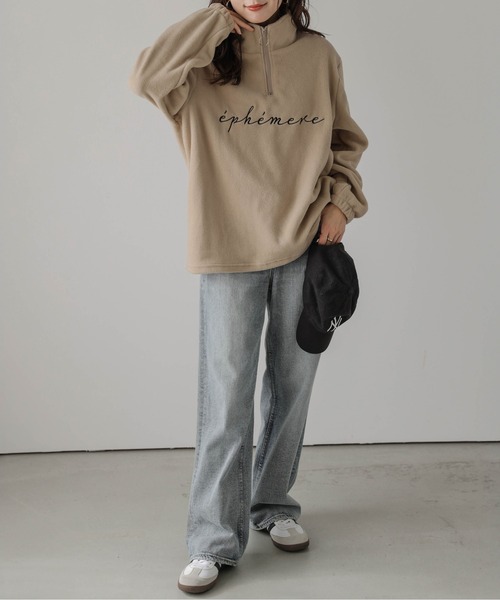 La-gemme(ラジェム)の「ハーフジッププルオーバー(Tシャツ/カットソー・レディース・ブラック/アイボリー/チャコール/ベージュ・フリー)」の8枚目の写真