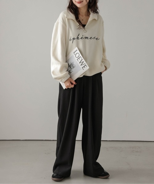 La-gemme(ラジェム)の「ハーフジッププルオーバー(Tシャツ/カットソー・レディース・ブラック/アイボリー/チャコール/ベージュ・フリー)」の12枚目の写真