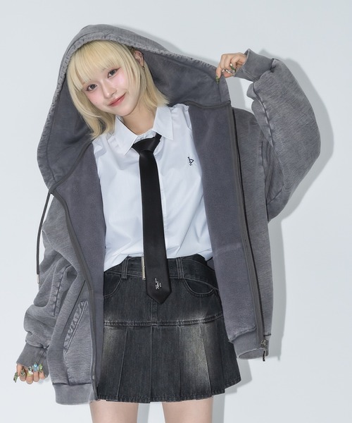 17HR(セブンティーンアワーズ)の「【ユニセックス】ウォッシュドスウェットジップパーカー(セットアップ可)(パーカー・レディース・ブラック/グレー・FREE)」の5枚目の写真