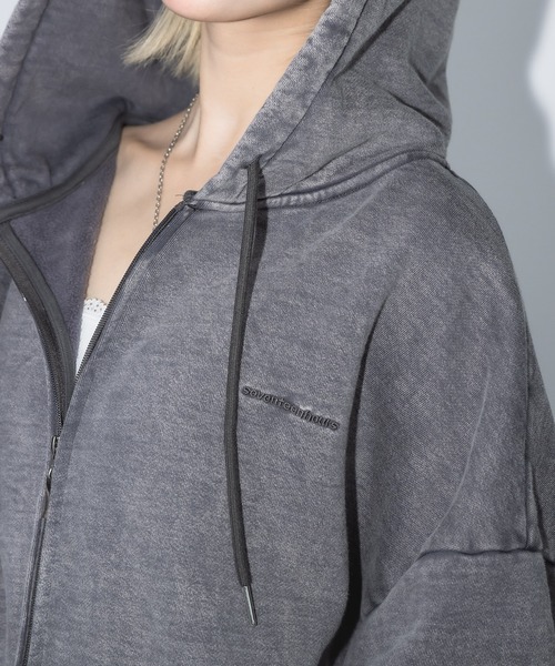 17HR(セブンティーンアワーズ)の「【ユニセックス】ウォッシュドスウェットジップパーカー(セットアップ可)(パーカー・レディース・ブラック/グレー・FREE)」の7枚目の写真