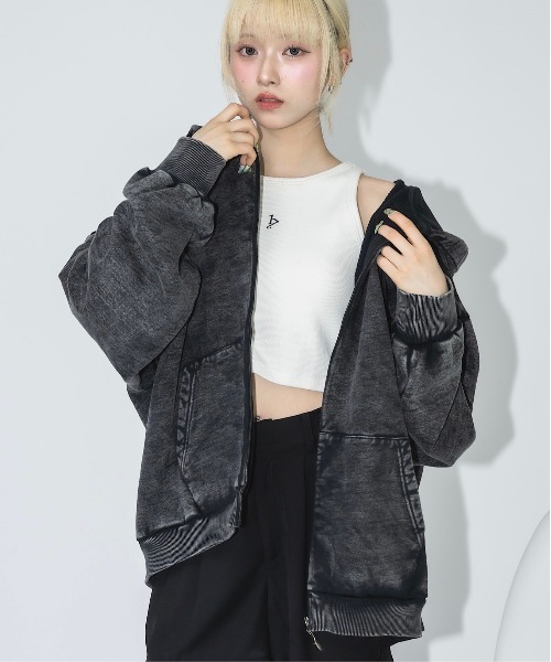17HR(セブンティーンアワーズ)の「【ユニセックス】ウォッシュドスウェットジップパーカー(セットアップ可)(パーカー・レディース・ブラック/グレー・FREE)」の10枚目の写真