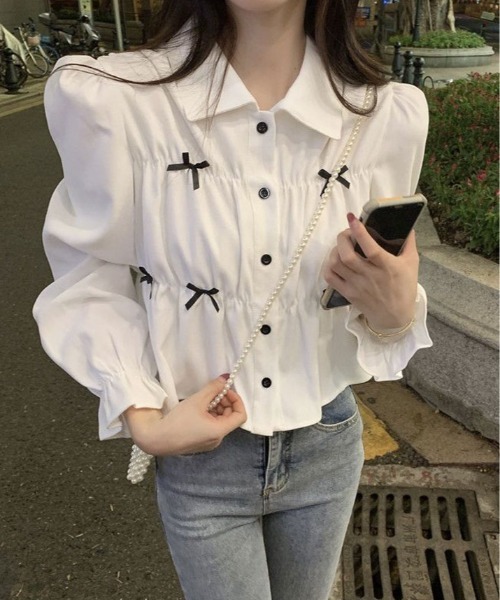 kirakiraShop（キラキラショップ）の「襟付き ギャザー リボン ブラウス（シャツ/ブラウス・レディース・ホワイト/ブラック・FREE）」の20枚目の写真
