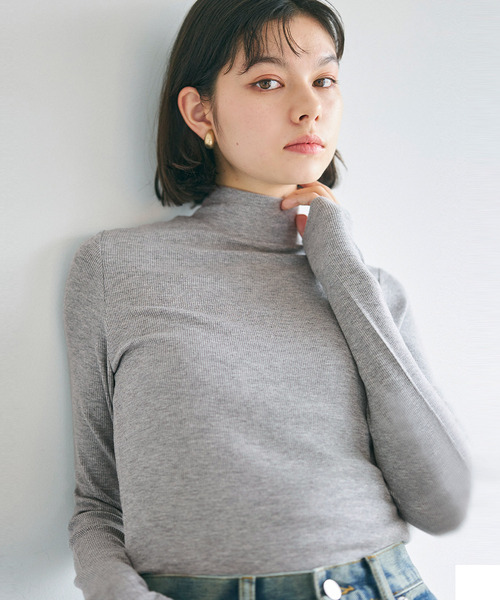 coca（coca）（コカ）の「【WEB限定セール】リブテレコタートルネックトップス（ニット/セーター・レディース・ホワイト/ブラック/グレー・S/M/L）」の3枚目の写真