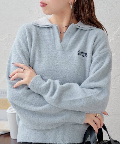 セーラー襟付きシャギールーズニット　namiコラボ　Chico 数量限定再入荷※【namiコラボ企画】セーラー襟付きシャギールーズ