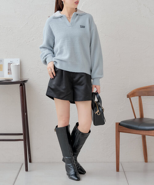 ココディール　Wカラースキッパーニットプルオーバー　イエロー ココディール Wカラースキッパーニットプルオーバー イエロー