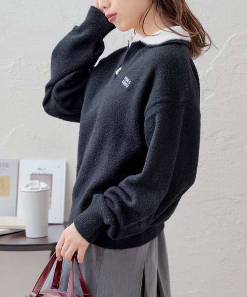 セール】ダブルカラースキッパーシャギールーズニット（ニット