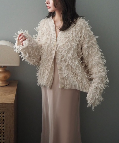 LAULEN(ローレン)の「loop knit cardigan /ループ編み ニット カーディガン(カーディガン/ボレロ・レディース・アイボリー/ブラック・FREE)」の2枚目の写真