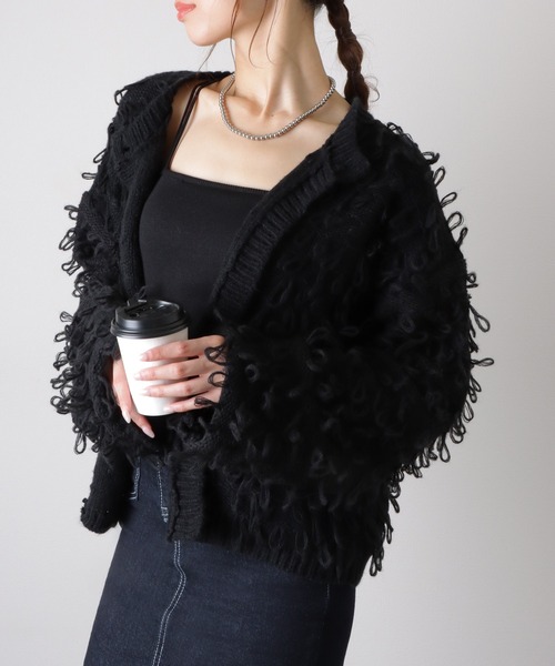 LAULEN(ローレン)の「loop knit cardigan /ループ編み ニット カーディガン(カーディガン/ボレロ・レディース・アイボリー/ブラック・FREE)」の1枚目の写真