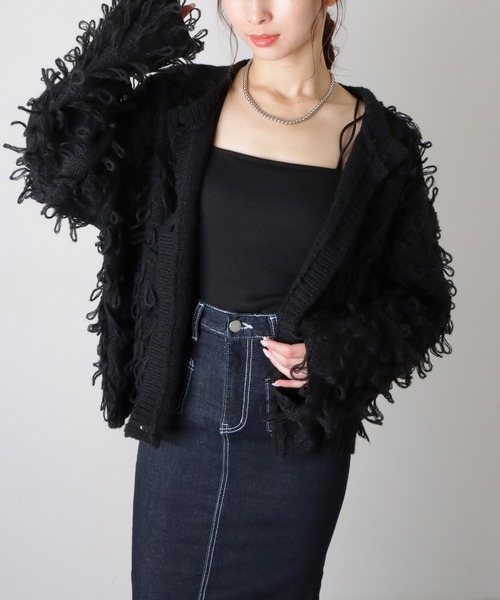 LAULEN(ローレン)の「loop knit cardigan /ループ編み ニット カーディガン(カーディガン/ボレロ・レディース・アイボリー/ブラック・FREE)」の3枚目の写真