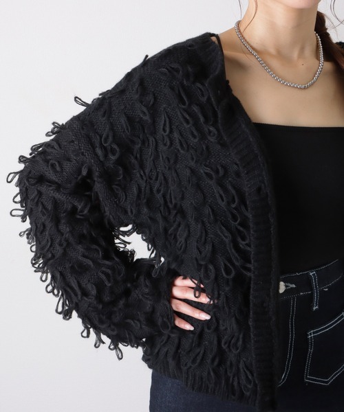 LAULEN(ローレン)の「loop knit cardigan /ループ編み ニット カーディガン(カーディガン/ボレロ・レディース・アイボリー/ブラック・FREE)」の4枚目の写真