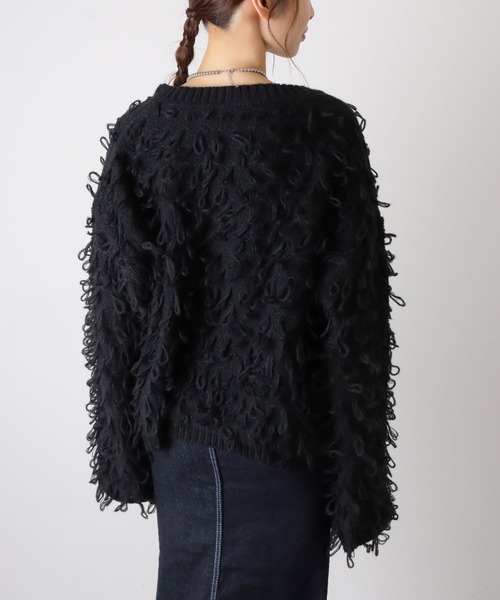 LAULEN(ローレン)の「loop knit cardigan /ループ編み ニット カーディガン(カーディガン/ボレロ・レディース・アイボリー/ブラック・FREE)」の5枚目の写真