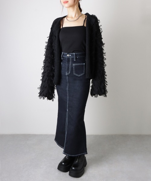 LAULEN(ローレン)の「loop knit cardigan /ループ編み ニット カーディガン(カーディガン/ボレロ・レディース・アイボリー/ブラック・FREE)」の6枚目の写真