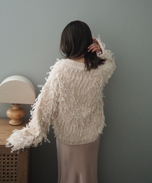 LAULEN(ローレン)の「loop knit cardigan /ループ編み ニット カーディガン(カーディガン/ボレロ・レディース・アイボリー/ブラック・FREE)」の7枚目の写真