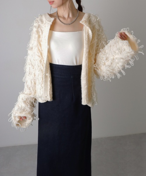 LAULEN(ローレン)の「loop knit cardigan /ループ編み ニット カーディガン(カーディガン/ボレロ・レディース・アイボリー/ブラック・FREE)」の8枚目の写真