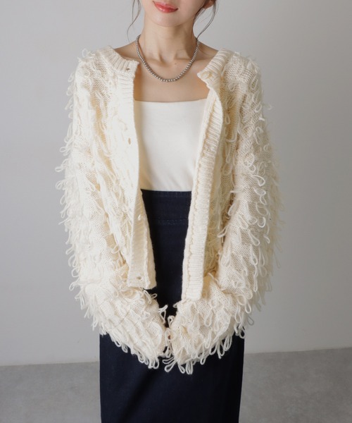 LAULEN(ローレン)の「loop knit cardigan /ループ編み ニット カーディガン(カーディガン/ボレロ・レディース・アイボリー/ブラック・FREE)」の9枚目の写真
