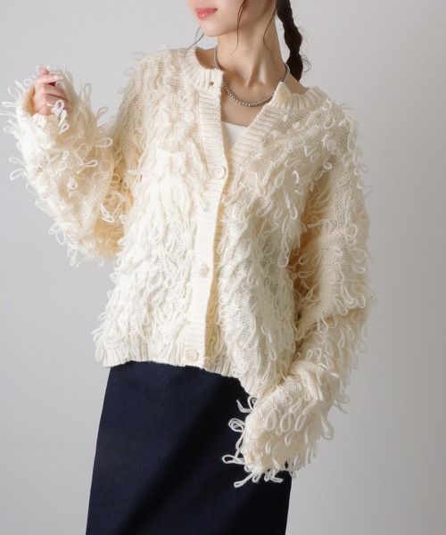 LAULEN(ローレン)の「loop knit cardigan /ループ編み ニット カーディガン(カーディガン/ボレロ・レディース・アイボリー/ブラック・FREE)」の10枚目の写真