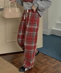 カジュアルチェック柄裏起毛ストレートパンツ