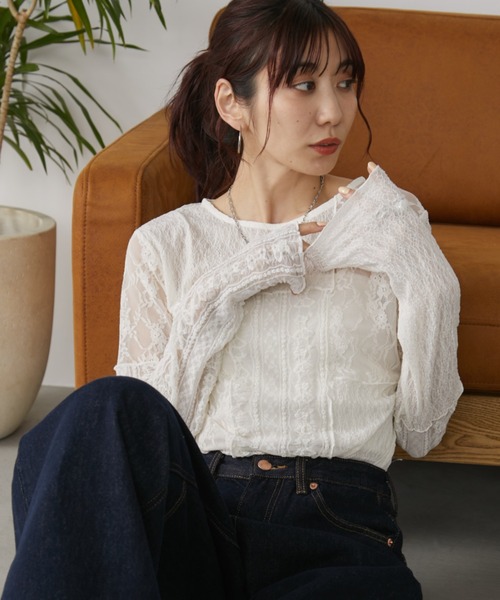 【関税なし】HOBBS ホッブス tess シャツドレス シースルー レースパッチワークシアートップス(Tシャツ/カットソー