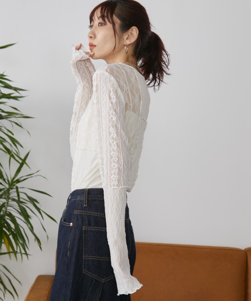 レースパッチワークシアートップス（Tシャツ/カットソー）｜Auntie