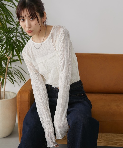 【関税なし】HOBBS ホッブス tess シャツドレス シースルー レースパッチワークシアートップス（Tシャツ/カットソー