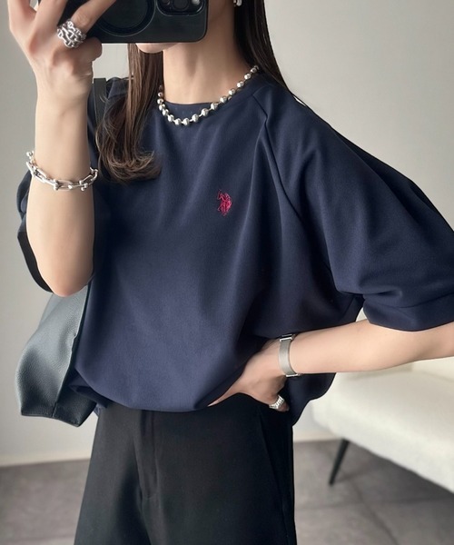 U.S. POLO ASSN.(ユーエスポロアッスン)の「U.S. POLO ASSN. クルーネック ラグランスリーブ ドルマン トップス(Tシャツ/カットソー・レディース・アイボリー/ネイビー/エメラルド・L/M/S)」の1枚目の写真