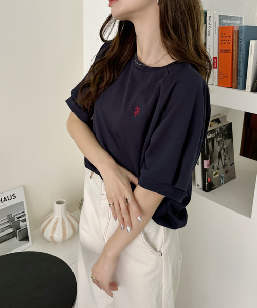 U.S. POLO ASSN.(ユーエスポロアッスン)の「U.S. POLO ASSN. クルーネック ラグランスリーブ ドルマン トップス(Tシャツ/カットソー・レディース・アイボリー/ネイビー/エメラルド・L/M/S)」の19枚目の写真