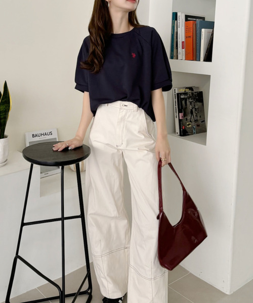 U.S. POLO ASSN.(ユーエスポロアッスン)の「U.S. POLO ASSN. クルーネック ラグランスリーブ ドルマン トップス(Tシャツ/カットソー・レディース・アイボリー/ネイビー/エメラルド・L/M/S)」の18枚目の写真