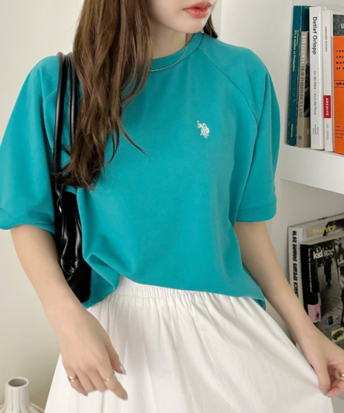 U.S. POLO ASSN.(ユーエスポロアッスン)の「U.S. POLO ASSN. クルーネック ラグランスリーブ ドルマン トップス(Tシャツ/カットソー・レディース・アイボリー/ネイビー/エメラルド・L/M/S)」の16枚目の写真