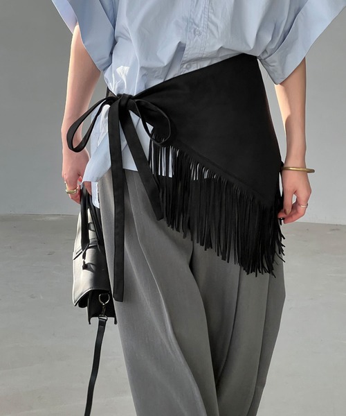 スエードライク フリンジラップベルト cha25s001-ファッション通販